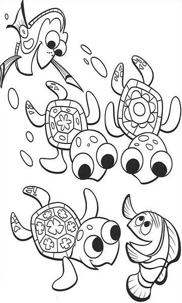 kolorowanka żółwiki, Dory i Marlin czyli postacie z bajki Gdzie jest Nemo malowanka do wydruku z bajki dla dzieci, do pokolorowania kredkami i wydrukowania, obrazek nr 17